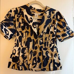 Diane Von Furstenberg Blue and Tan Button Down Shirt